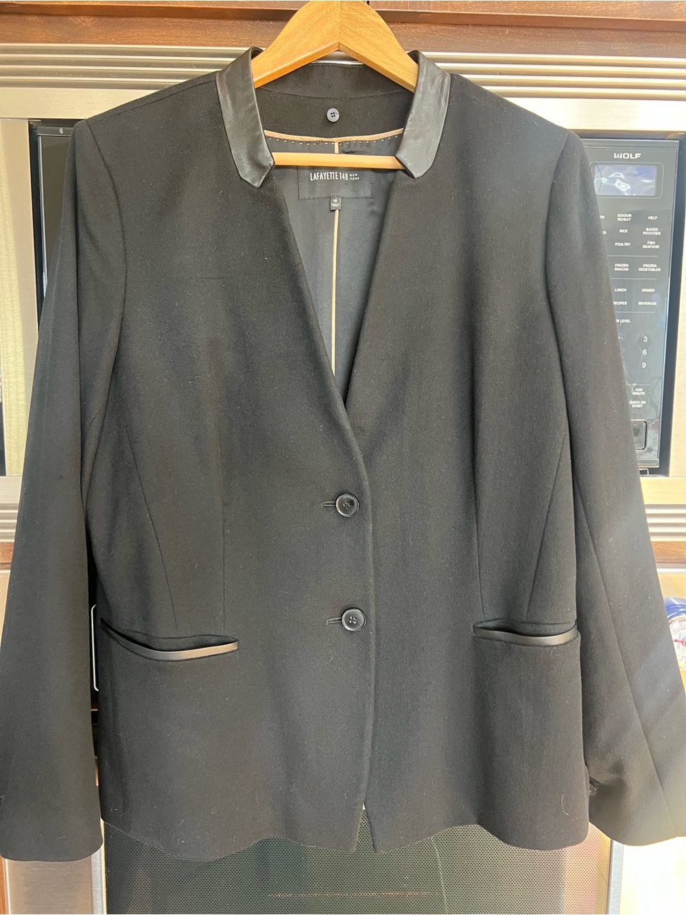 LAFAYETTE 148+LORO PIANA CASHMERE WMNS TUXEDO STYLE BLAZER/JACKET W/leather deta